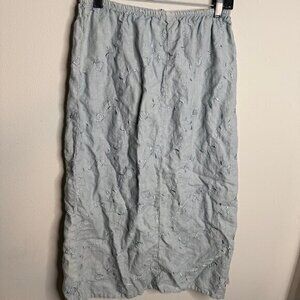 Johnny Was Women's Small Embroidered Blue Midi Skirt Elastic Waist‎ Cottagecore